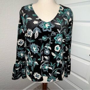 Karen Kane Floral Print Embroidered Bell Sleeve Blouse Shirt Top